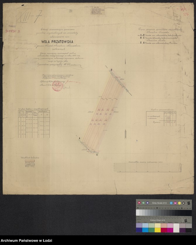 Obraz 1 z jednostki "Odrys pierworysu pomiaru gruntów wydzielonych za serwituty włościanom wsi Wola Przatowska w gminie Szadek starostwie sieradzkiem położonych"