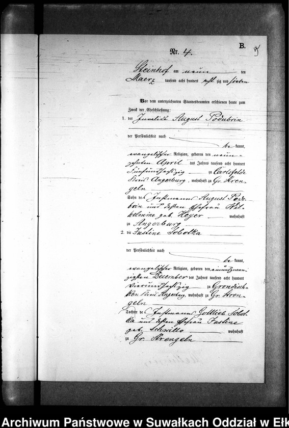 image.from.unit.number "Heiraths-Neben-Register des Preussischen Standes-Amtes Gr. Strengeln Kreis Angerburg"