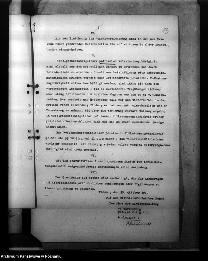 Obraz 18 z jednostki "Regelung des Dienstverhältnisses der Gefolgschaftsmitglieder im Gebiet Posen. Alters- und Hinterbliebenenversorgung. Entfernung der Polen ausdem öffentlichen Dienst"