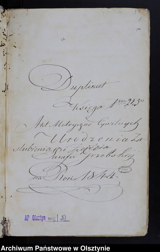image.from.unit.number "Duplikat Aktów Urodzenia, Zaślubień, Zeńścia na Rok 1844 z Parafii Grzebskiej"