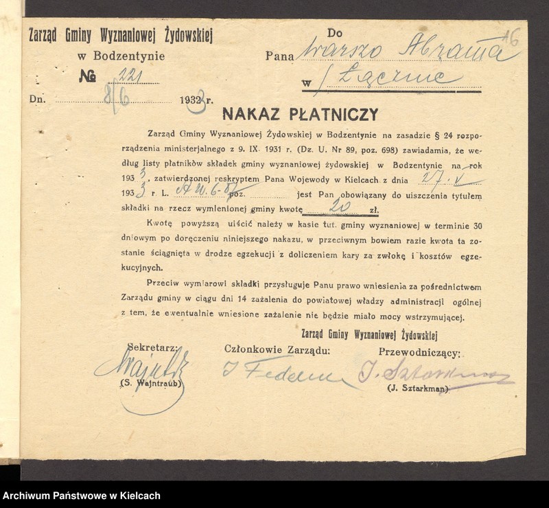Obraz 18 z jednostki "[Odwołanie od wymiaru składki na rzecz gminy wyznaniowej żydowskiej w Bodzentynie]"