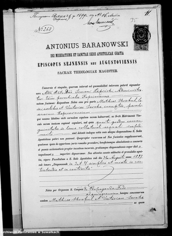 image.from.unit.number "Dokumenty k aktam brakosočetavšichsja Kopciovskago Rimsko-Katoličeskago prichoda za 1899 god"