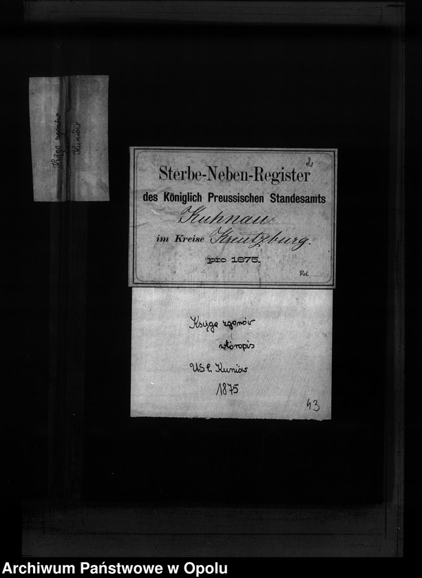 Obraz 2 z jednostki "Sterbe-Neben-Register Standesamts Kuhnau pro 1875"