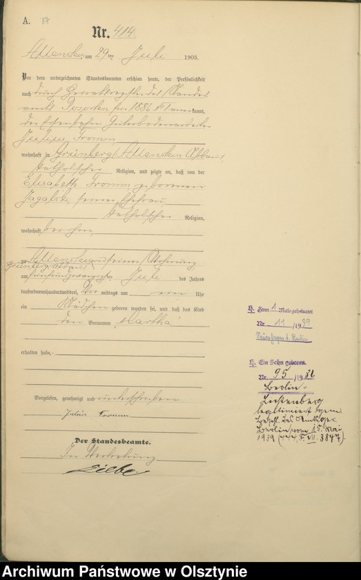 image.from.unit.number "Geburts-Haupt-Register Tom II,Nr 400 - 765"