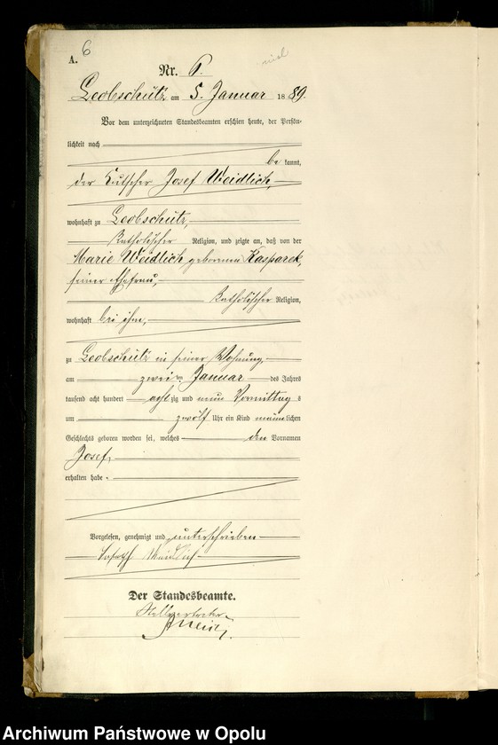 image.from.unit.number "[Urząd Stanu Cywilnego w Głubczycach. Ksiega urodzeń za rok 1889]"