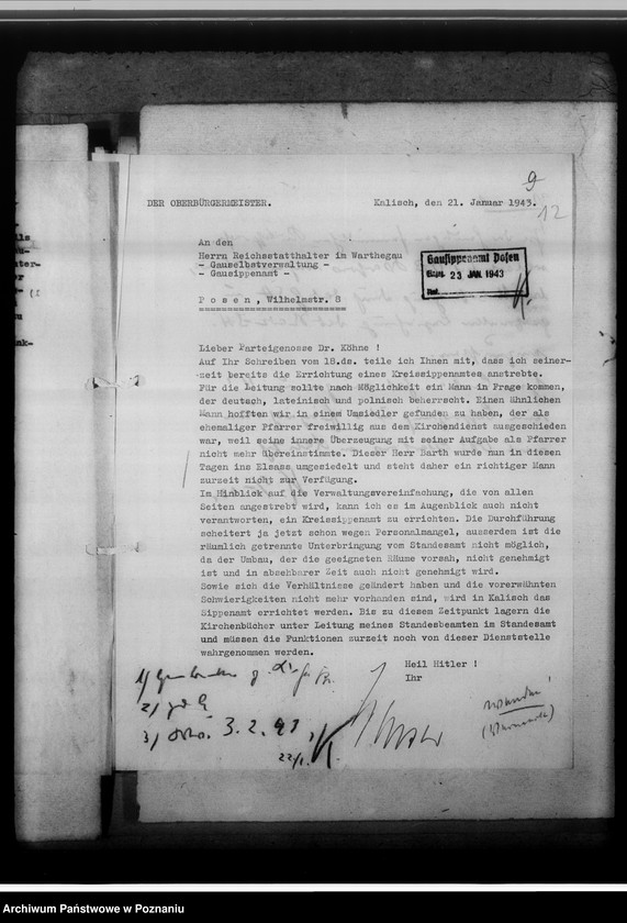 Obraz 16 z jednostki "[Korespondencja w sprawach organizacyjnych, sprawozdanie z działalności], Sippenamt für die Stadt und den Landkreis Kalisch [Kalisz]"