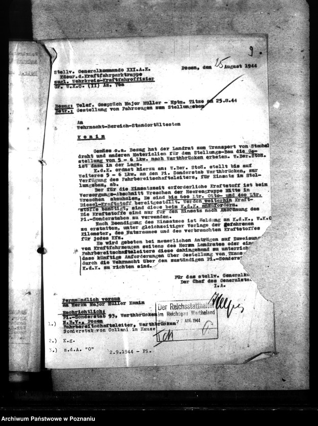 Obraz 13 z jednostki "Stellung von Alarm - Fahrzeugen für den Stellungsbau. Gespannstellung für Ostraumschutz. Beordnung von Gespannen."