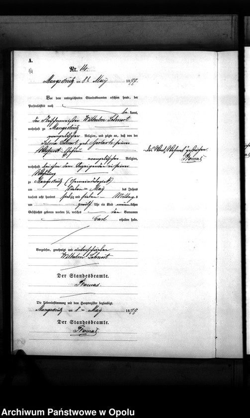 image.from.unit.number "Geburts-Neben-Register des Standesamts Mangschütz Kr.[eis] Brieg pro 1877"