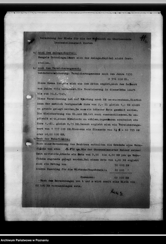 Obraz 19 z jednostki "Verhandlungen und Vertrag über die Vermietung an die Vermacht - Gauheilanstalt Kosten."