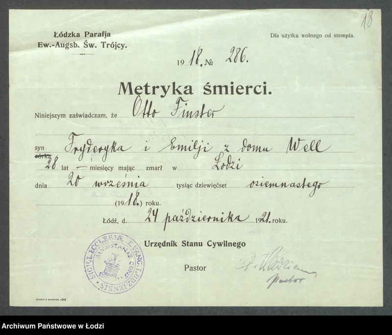 Obraz 20 z jednostki "Dowody metrykalne stałych mieszkańców m. Łodzi nr domu 1191-1192"
