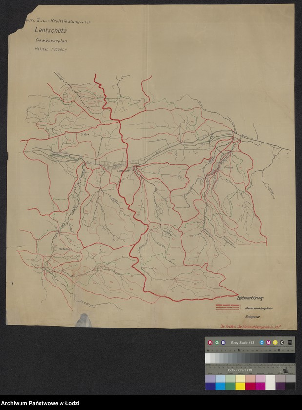 Obraz 1 z jednostki "Kreissiedlungsplan. Lentschütz. Gewässerplan"
