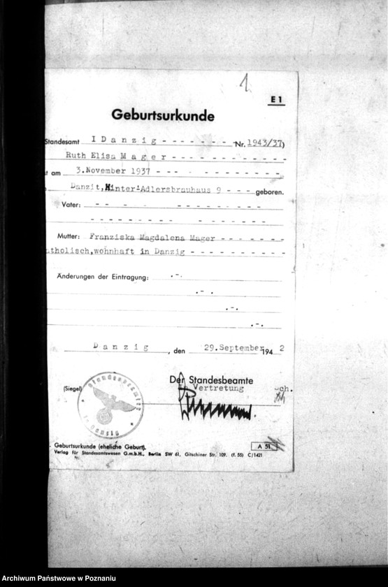 Obraz 5 z jednostki "[Akta personalne wychowanki Ruth Else Mager, ur. 3 XI 1937]."