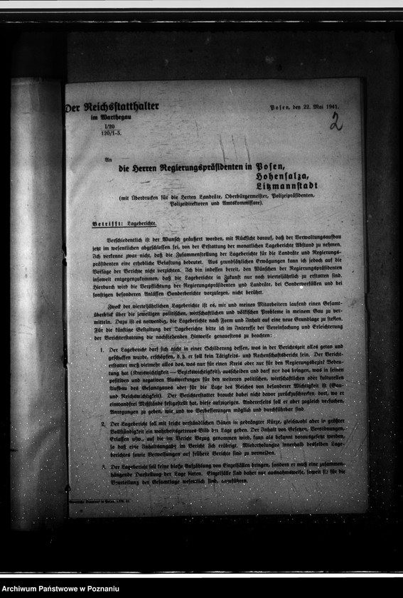 Obraz 6 z jednostki "Lageberichte - korespondencja i wytyczne w sprawie sporządzania sprawozdań z działalności landratów i wydziałów urzędu namiestnika"