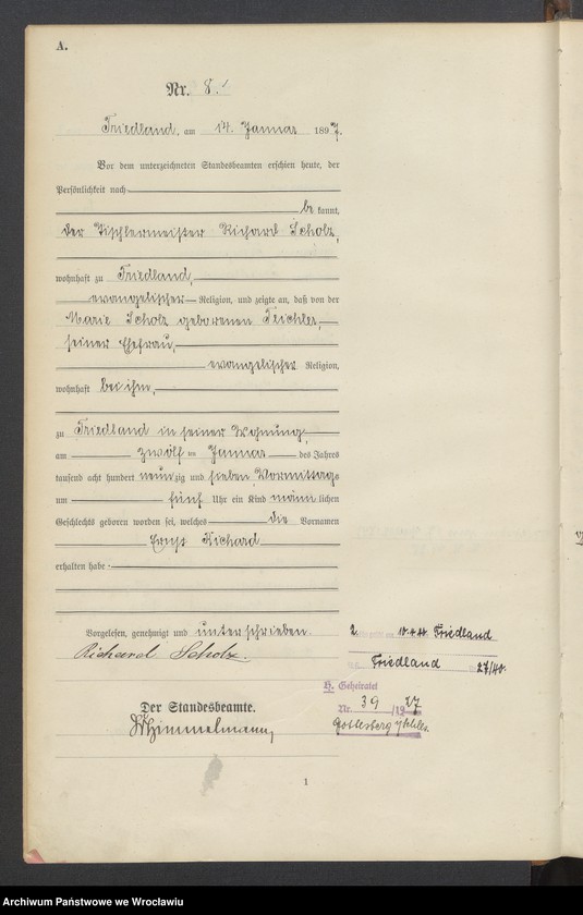 image.from.unit.number "Księga urodzeń USC Mieroszów (Friedland) 1897"