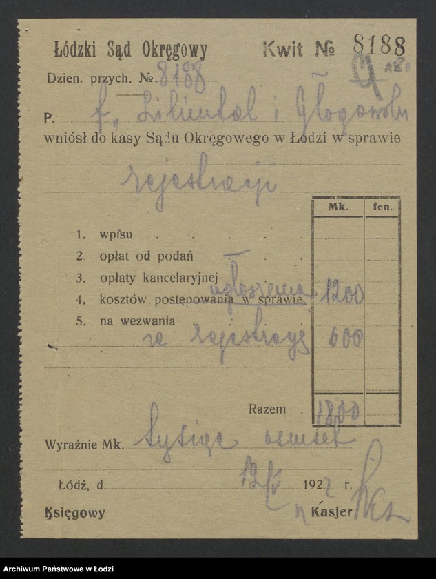 Obraz 20 z jednostki "Lilienfal, Landau i Głogowski Towarzystwo Przemysłowo-Handlowe - prowadzenie młyna oraz kupno i sprzedaż towarów"