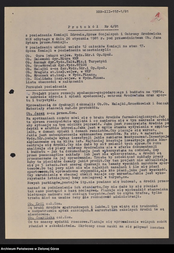 image.from.unit.number "Protokóły z posiedzeń Komisji Zdrowia, Spraw Socjalnych i Ochrony Środowiska Wojewódzkiej Rady Narodowej w Zielonej Górze"