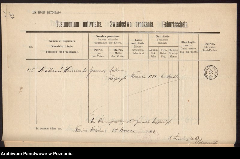 Obraz 17 z jednostki "Die von den Verlobten beigebrachten Urkunden zur Eheschliessung pro 1899"