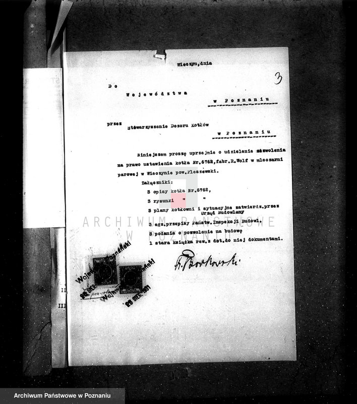 Obraz 7 z jednostki "Mleczarnia w Wieczynie pow. jarociński własność Fr. Borkowski nr fabr kotła 6762, nr woj. kotła 1925"