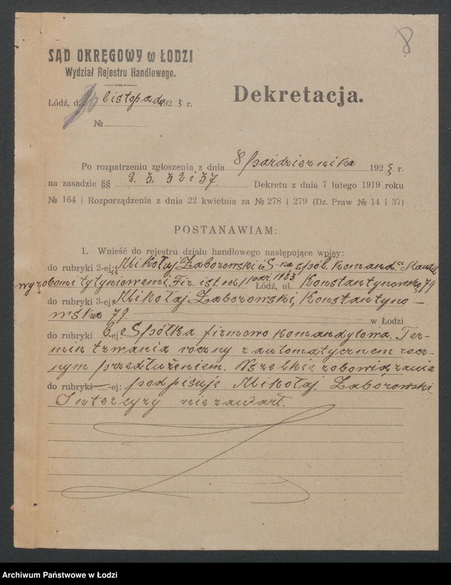 Obraz 10 z jednostki "Mikołaj Zaborowski i S-ka- handel wyrobami tytoniowymi"