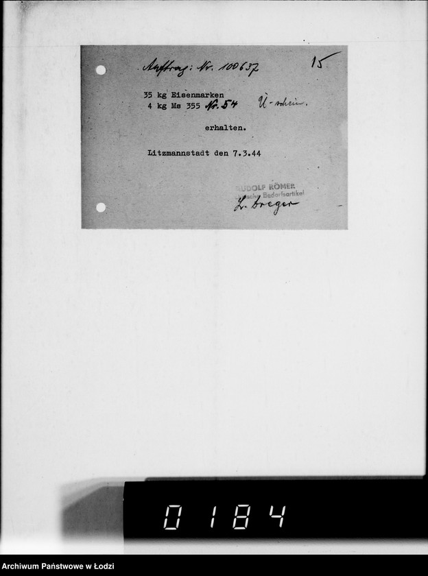 Obraz 19 z jednostki "[Przydział materiałów żelaznych dla Getta]"