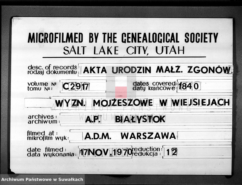 image.from.unit.number "Księga Duplikat Aktow Urodzonych, Zaślubionych i Zeszłych wyznania Mojżeszowego Okręgu Wiejsieie na rok 1840 sporządzona"