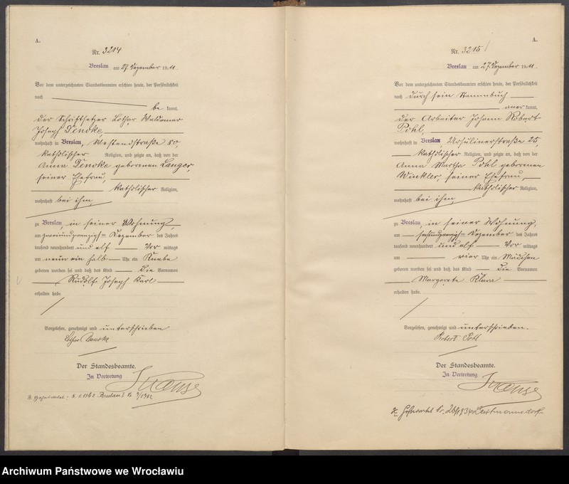 image.from.unit.number "Geburts-Haupt-Register Breslau I 1911 Band 9"