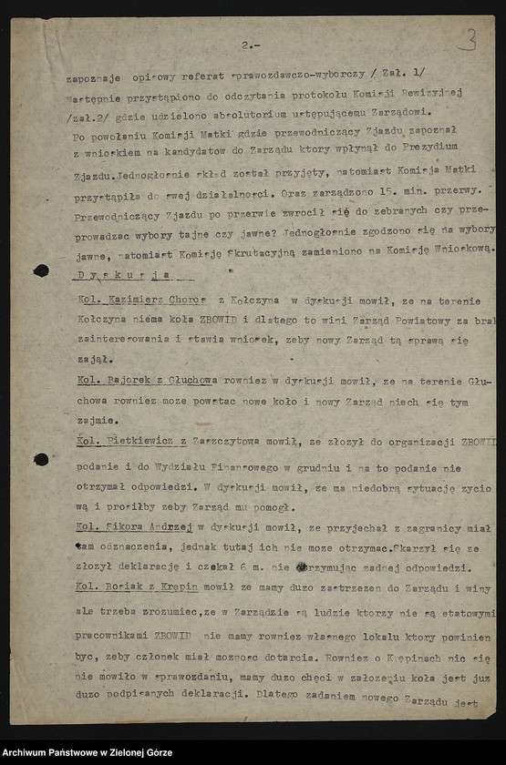 image.from.unit.number "Oddział Powiatowy ZBoWiD w Sulęcinie. Protokół z III Zjazdu Oddziału Powiatowego ZBoWiD z 25 czerwca 1961 r."