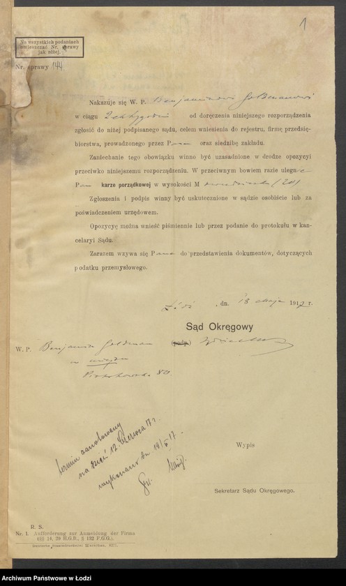 Obraz 3 z jednostki "Beniamin Goldman – fabryka wyrobów wełnianych i półjedwabnych"