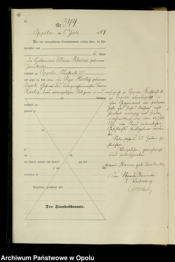 image.from.unit.number "Urząd Stanu Cywilnego w Opolu 1897 Rejestr zgonów Księga Miejscowa Nr 335 do 634"