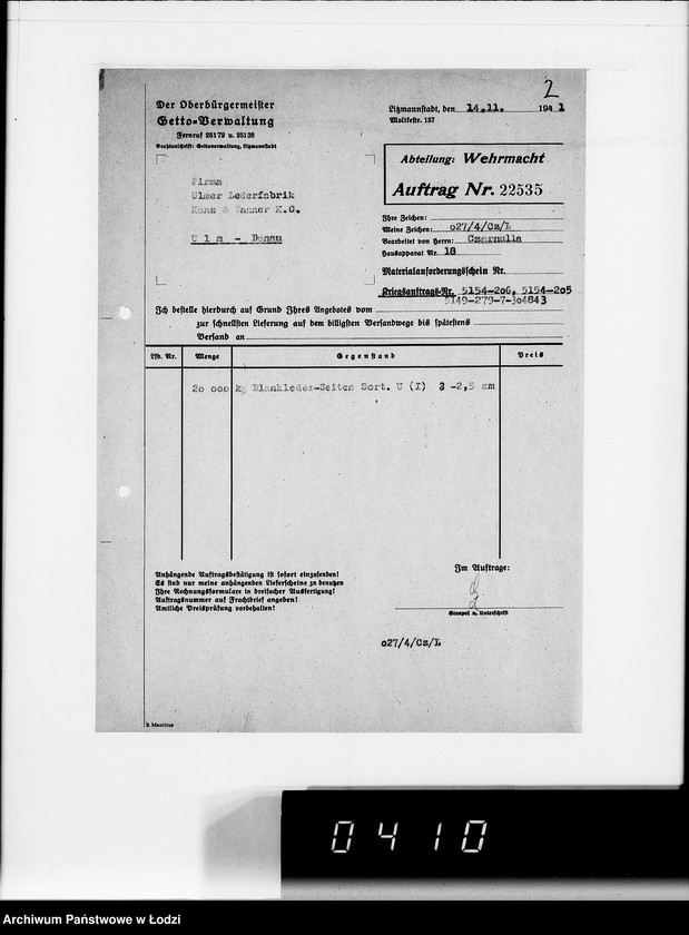 Obraz 6 z jednostki "Aufträge 22520-23089. Wehrmacht"