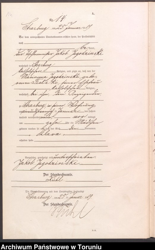 image.from.unit.number "Geburts Neben Register Starburg Stadt für das Jahr 1909"