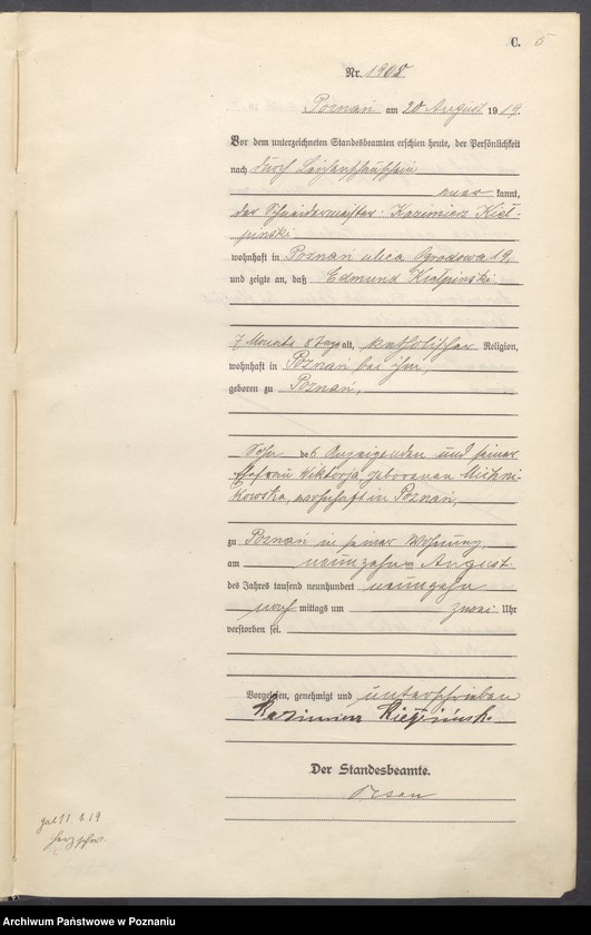 Obraz 7 z jednostki "Księga miejscowa zgonów tom V [Rejestr główny zgonów]"