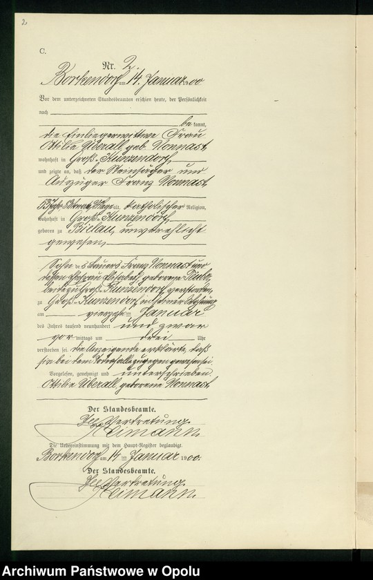 Obraz 6 z jednostki "Sterbe-Neben-Register des Standesamts Borkendorf pro 1900"