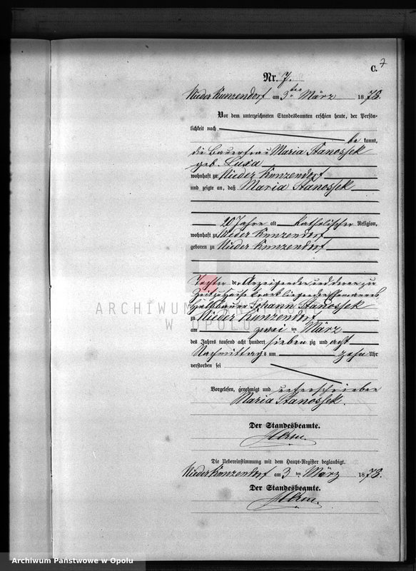Obraz 11 z jednostki "Sterbe-Neben-Register Standesamts Kunzendorf pro 1878"