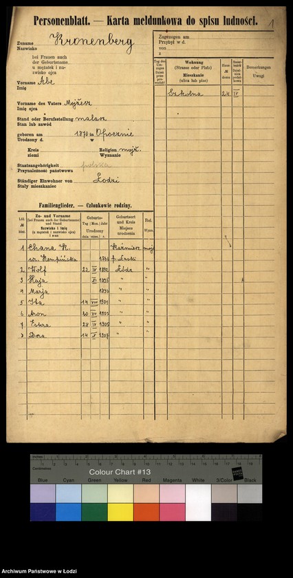 Obraz 3 z jednostki "[Spis ludności Łodzi] Kronenberg - Krugman"