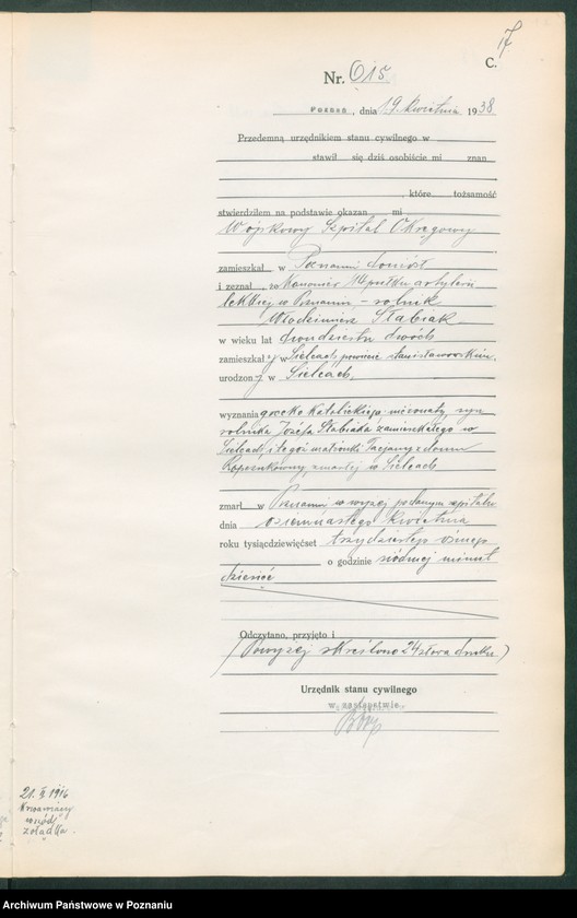 Obraz 19 z jednostki "Księga miejscowa zgonów tom II [Rejestr główny zgonów]"