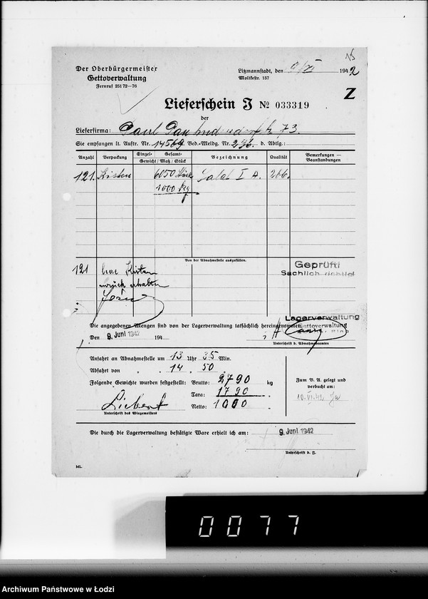 Obraz 19 z jednostki "Aufträge, Lieferscheinen und Rechnungen 14501-14570. [Zlecenia na produkty dla Getta. Rachunki, kwity przewozowe, korespondencja]"