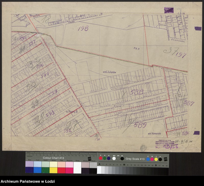 Obraz 1 z jednostki "Plan m. Łodzi 1:2000 z oznaczeniem podziału miasta na Obwody Komitetów Blokowych. Sekcja SO 62"