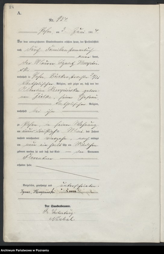 Obraz 20 z jednostki "Księga miejscowa urodzeń tom III[Rejestr główny urodzeń]"