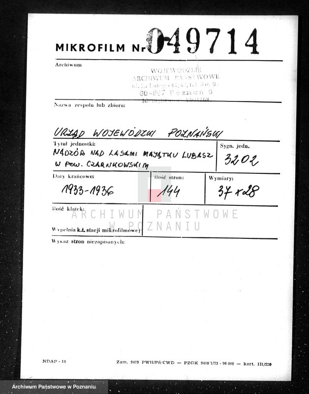 Obraz 2 z jednostki "Nadzór nad lasami/ majątku Lubasz powiatu czarnkowskiego"