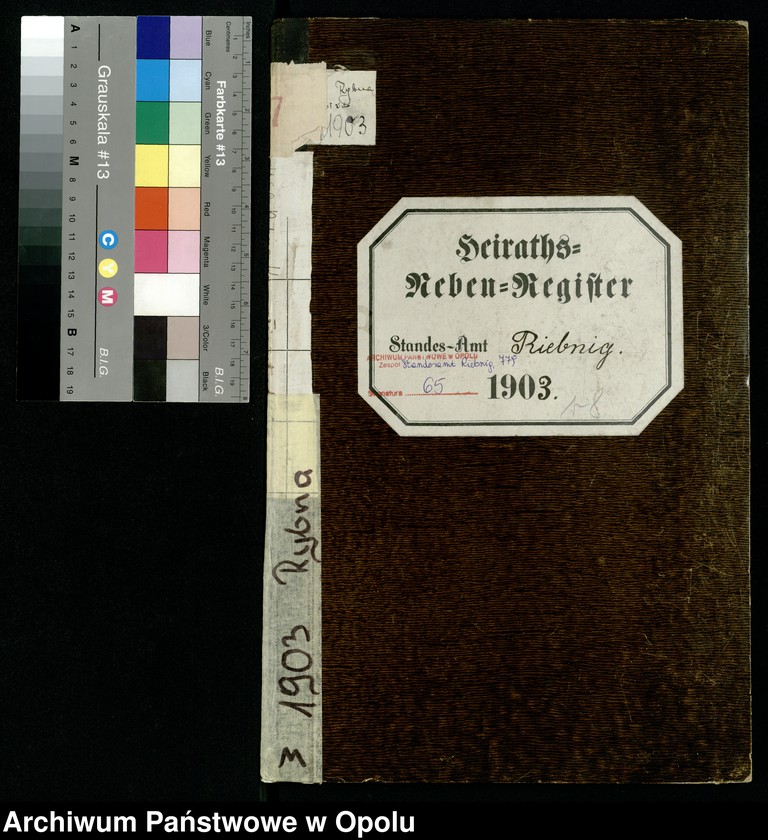 Obraz 3 z jednostki "Heiraths-Neben-Register Standes-Amt Riebnig 1903"