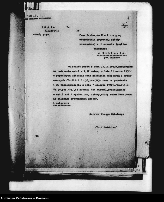 Obraz 10 z jednostki "Prywatna Szkoła Powszechna z niemieckim językiem nauczania w Witkowie, powiat Gniezno"