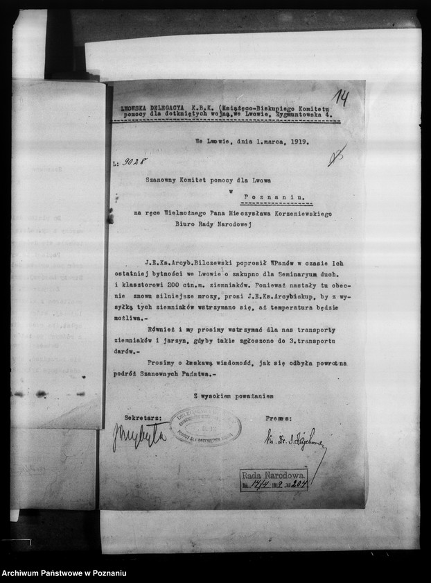 image.from.unit.number "Komitet Pomocy dla Lwowa i Wilna przy Radzie Narodowej w Poznaniu - korespondencja."