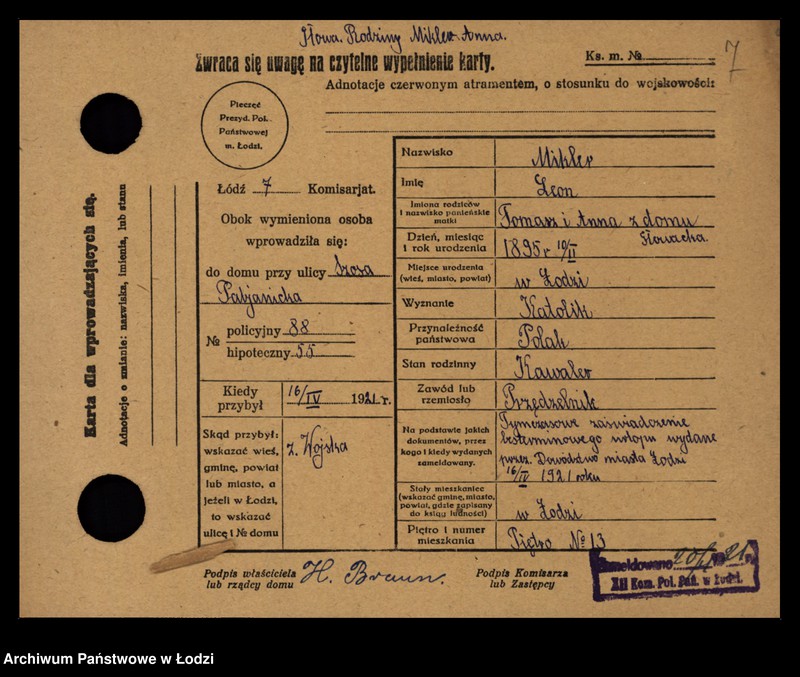 Obraz 9 z jednostki "[Spis ludności Łodzi] Mikler - Mikołajczyk"