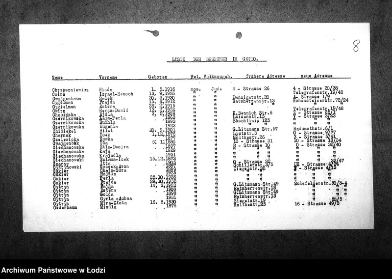 Obraz 12 z jednostki "[Alfabetyczny spis mieszkańców getta. Litera C]"