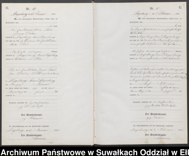 Obraz 12 z jednostki "Sterbe-Neben-Register des Preussischen Standes-Amtes Angerburg Kreis Angerburg"