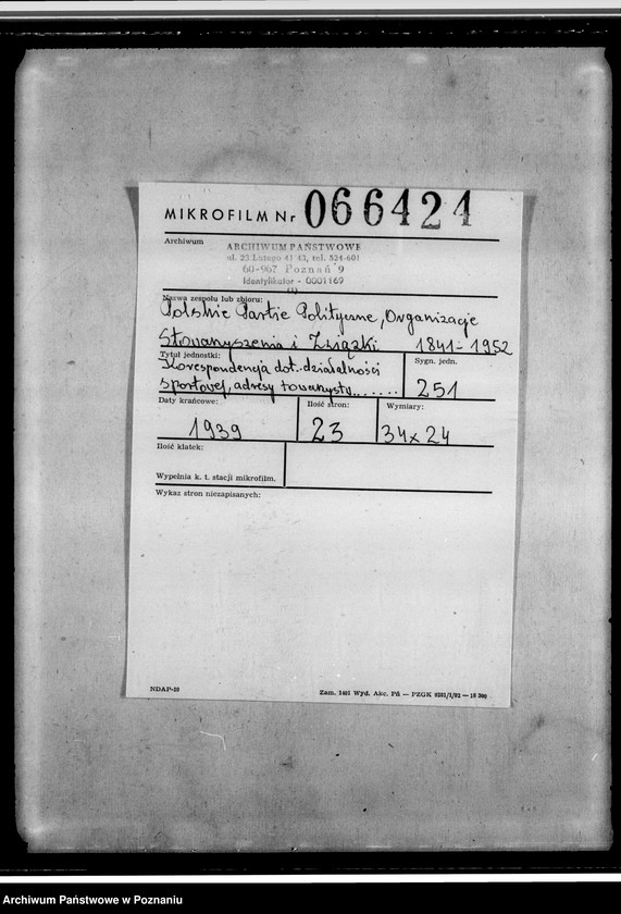 Obraz 2 z jednostki "Korespondencja dotycząca działalności sportowej: adresy towarzystw zrzeszonych w Polskim Okręgowym Związku Piłki Nożnej. Tabela rozgrywek"