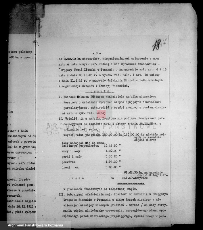 Obraz 12 z jednostki "Majątek Kosztowo powiatu wyrzyskiego wyłączenie z art. 5 ustawy o wykonaniu reformy rolnej"