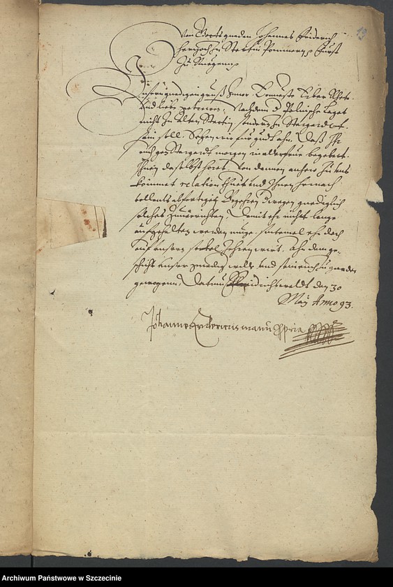 image.from.unit.number "Polnische Legation per Comitem Gustawum Brahe darin der König zu Polen und Schweden Herr Sigismund sich zu nachbarlicher Correspondenz mit Anmeldung I[hre] K[öniglichen] M[ajestät] Herr Vaters König Johannsen in Schweden tötlichen Abgang erganz und dergleichen bitten. Ultima Maij 1593"