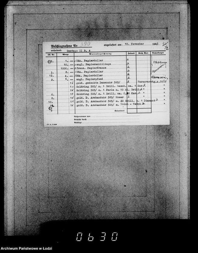 Obraz 16 z jednostki "Gestapo 200-400 [Kartoteka skonfiskowanego majątku ruchomego u Żydów]"